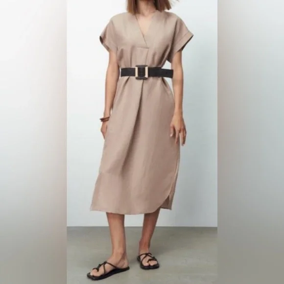 open back linen dress AMILA open back linen cupro midi dress in pear green main image 0